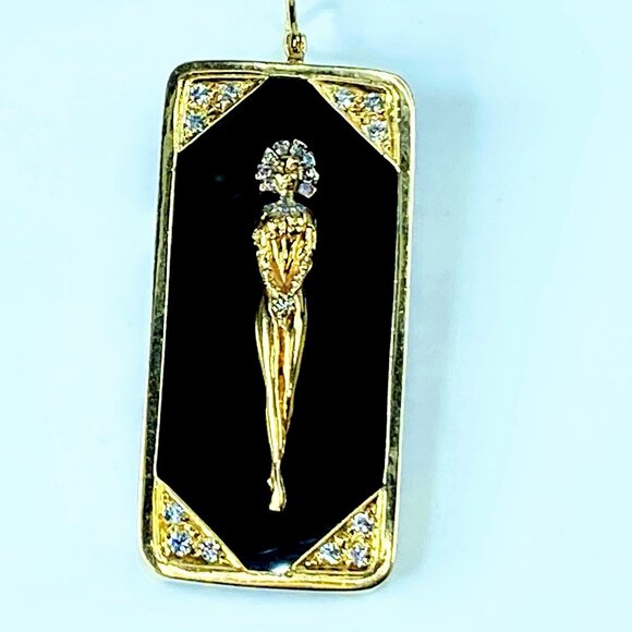 1970's 14K yellow gold onyx diamond pendant 22.4g 2 1/4" JR8610